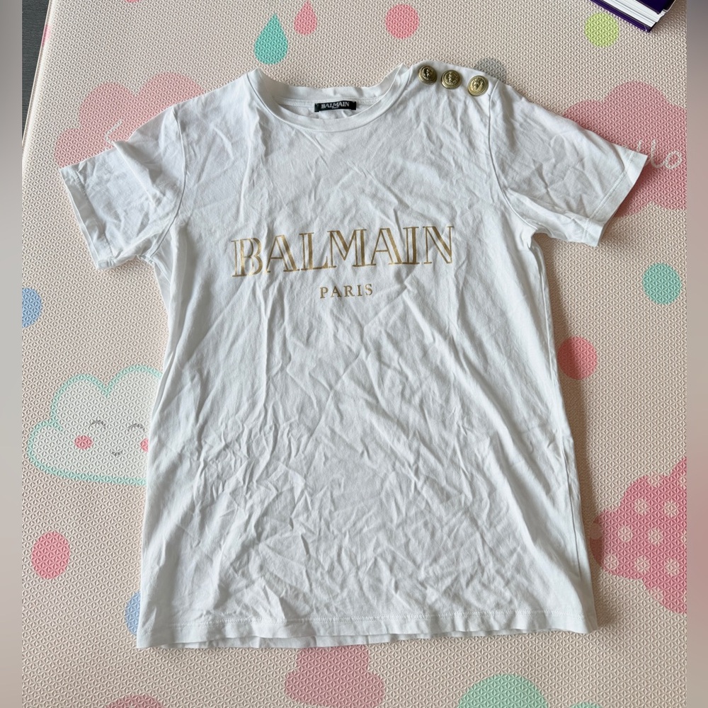 Women’s Balmain Classical White T-shirt with gold logo